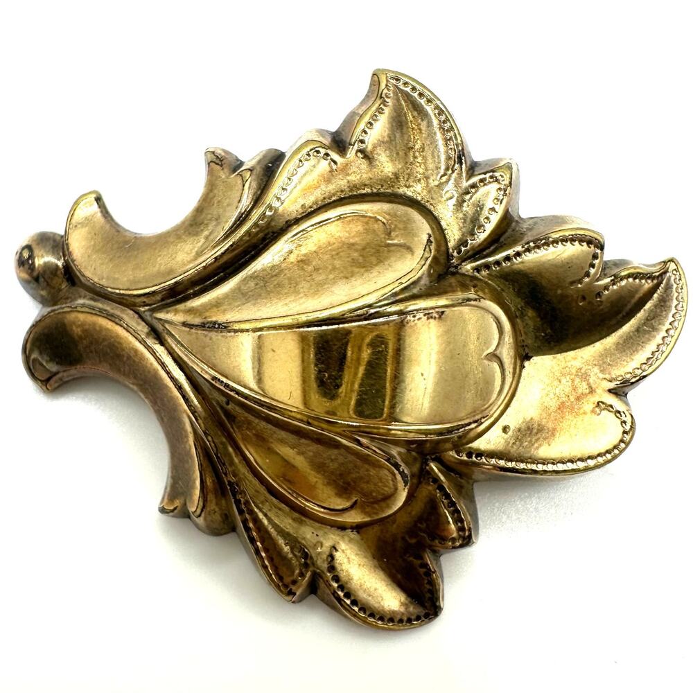 Antique Victorian 1800s gold filled 3D embossed leaves brooch pin 4.88 grams
